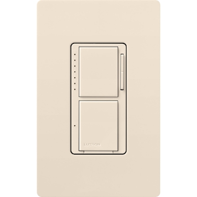 Lutron MACL-L3S25-LA Maestro LED+ Dual Dimmer & Switch, 75W LED / 2.5A Light or Fan, Light Almond
