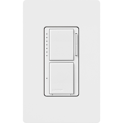 Lutron MACL-L3S25-WH Maestro LED+ Dual Dimmer & Switch, 75W LED / 2.5A Light or Fan, White