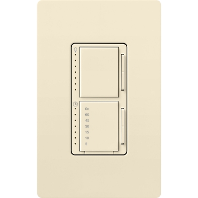 Lutron MACL-L3T251-AL Maestro LED+ Dual Dimmer & Timer, 75W LED / 2.5A Light or Fan Timer, Almond