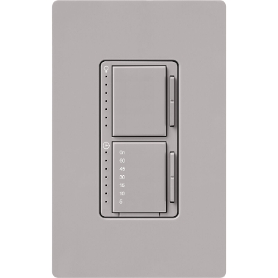 Lutron MACL-L3T251-GR Maestro LED+ Dual Dimmer & Timer, 75W LED / 2.5A Light or Fan Timer, Gray