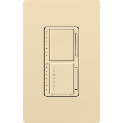 Lutron MACL-L3T251-IV Maestro LED+ Dual Dimmer & Timer, 75W LED / 2.5A Light or Fan Timer, Ivory