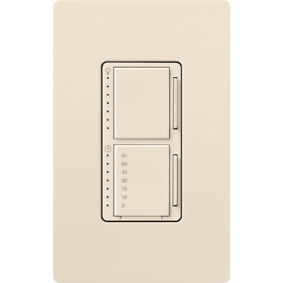Lutron MACL-L3T251-LA Maestro LED+ Dual Dimmer & Timer, 75W LED / 2.5A Light or Fan Timer, Light Almond