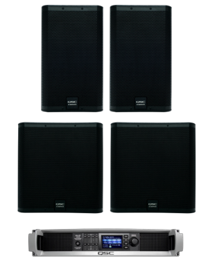 QSC E112 Sat/Sub System: stereo E112 tops and E118sw subs on a 4-channel amplifier