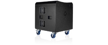 QSC subwoofer caster kit fitted to an E118sw passive subwoofer