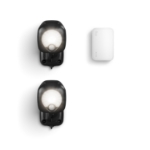 Ring Smart Lighting kit with two black spotlights and the Ring Bridge