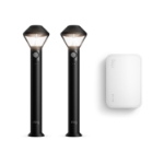 Ring Smart Lighting kit with two battery pathlights and the Ring Bridge