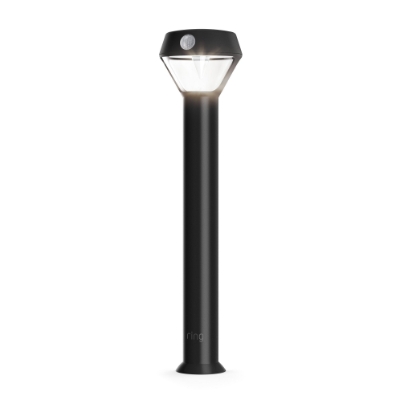 Ring Smart Lighting Solar Pathlight in black on a garden stake