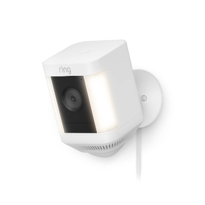 Ring Spotlight Cam Plus Plug-In outdoor security camera in white