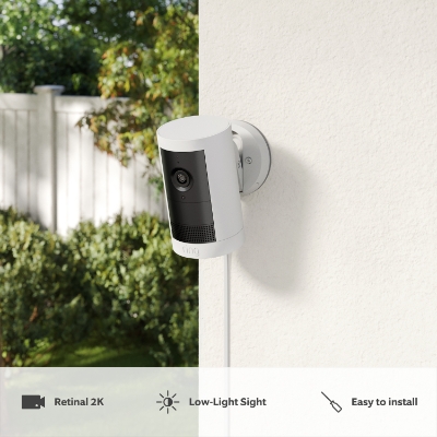 Ring Outdoor Cam Plus plug-in 2K security camera in white